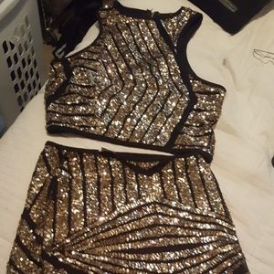 Gold Sequin two piece party dress
